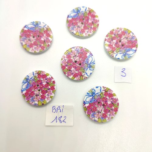 6 boutons en bois multicolore (fleur) - 20mm - bri182