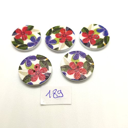 5 boutons en bois multicolore (fleur) - 20mm - bri189