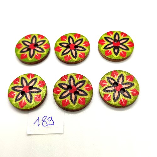 6 boutons en bois multicolore - 20mm - bri189