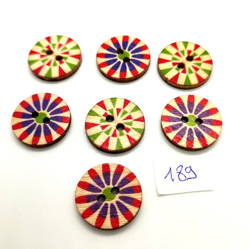 7 boutons en bois multicolore - 20mm - bri189