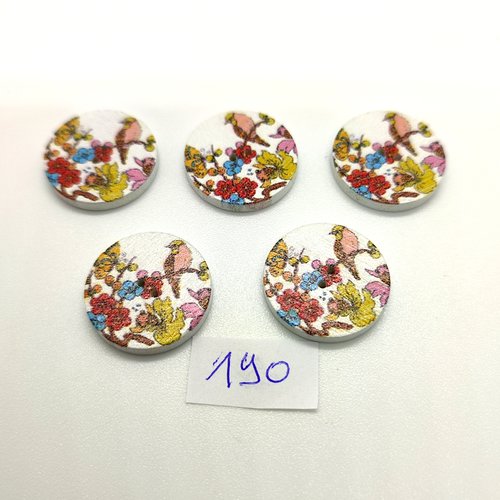 5 boutons en bois multicolore (fleur) - 20mm - bri190