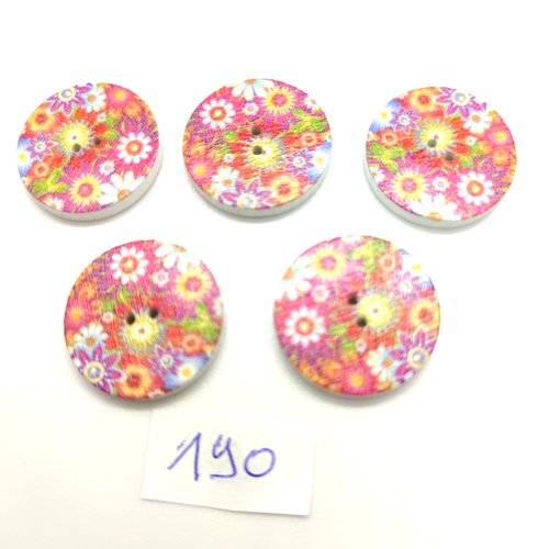 5 boutons en bois multicolore (fleur) - 20mm - bri190