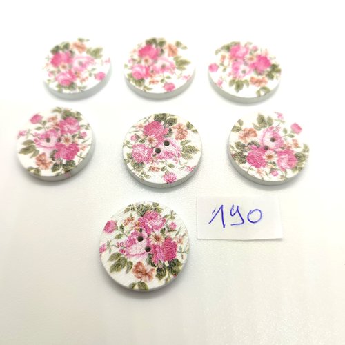 7 boutons en bois multicolore (fleur) - 20mm - bri190