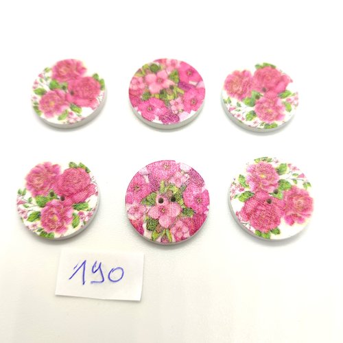 6 boutons en bois multicolore (fleur) - 20mm - bri190