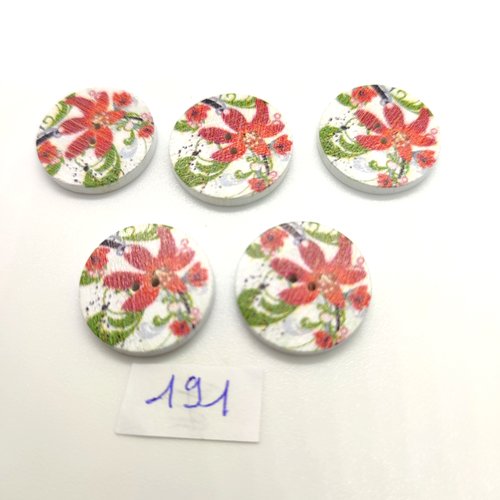5 boutons en bois multicolore (fleur) - 20mm - bri191