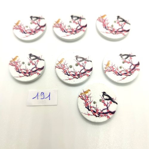 7 boutons en bois multicolore (un oiseau) - 25mm - bri191