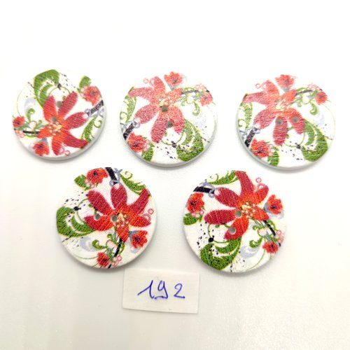5 boutons en bois multicolore (fleur) - 25mm - bri192