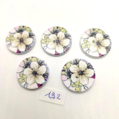 5 boutons en bois multicolore (fleur) - 25mm - bri192