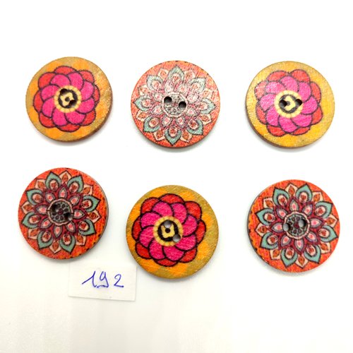 6 boutons en bois multicolore - 25mm - bri192