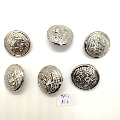 6 boutons en résine argenté - 25mm - bri174