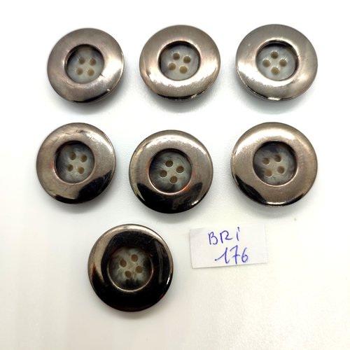 7 boutons en résine argenté et gris - 21mm - bri176