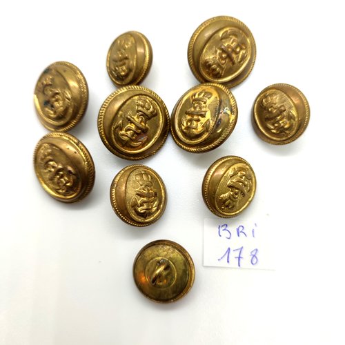 10 boutons en métal doré - une ancre - 18mm et 15mm - bri178