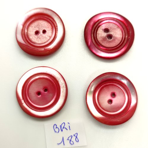 4 boutons en nacre rouge / rose - 22mm - bri188