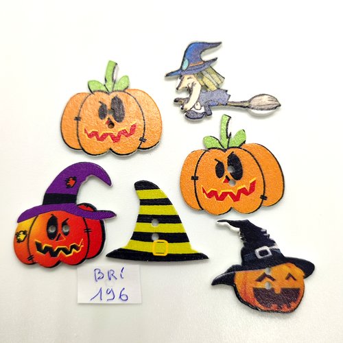 6 boutons fantaisie en bois multicolore (hallowen) - taille diverse - bri196