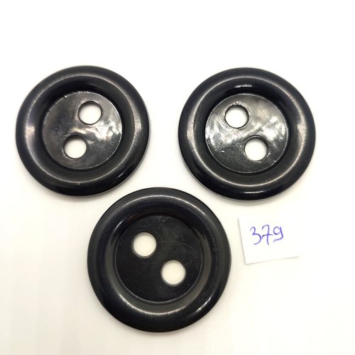 3 boutons en résine noir - 38mm - 379