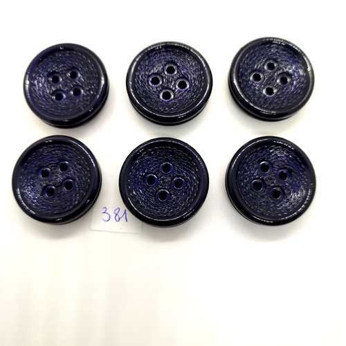 6 boutons en résine noir - 29mm - 381