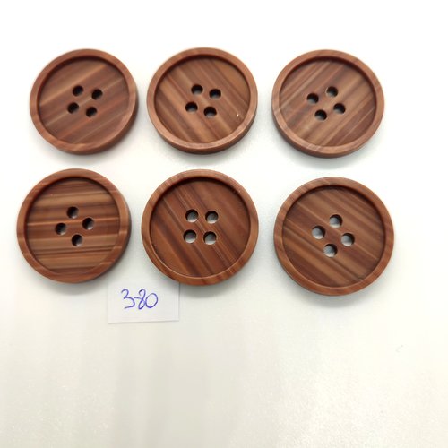 6 boutons en résine marron - 27mm - 380