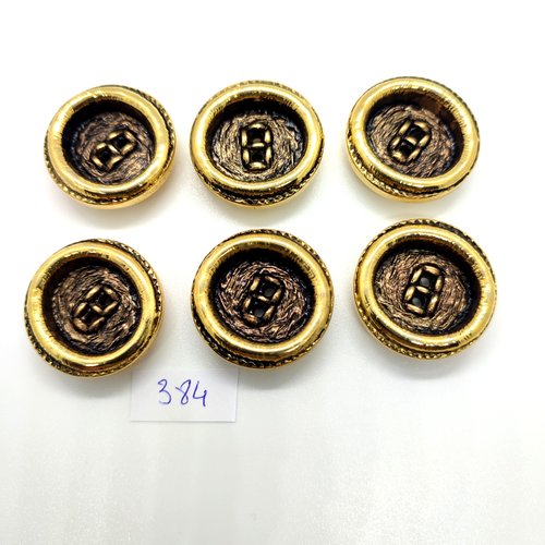 6 boutons en résine doré et bronze - 28mm - 384