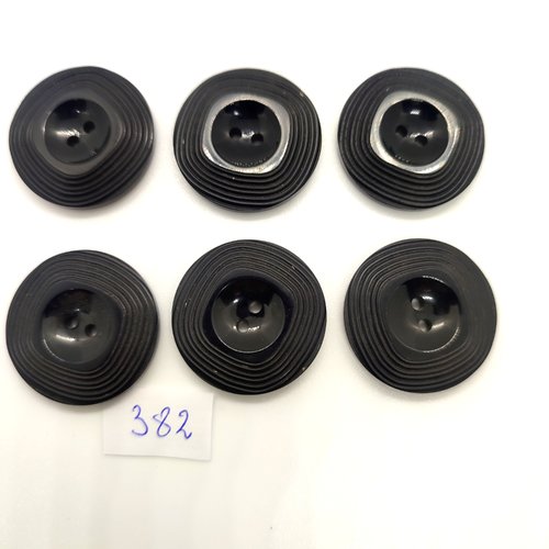 6 boutons en résine noir - 27mm - 382