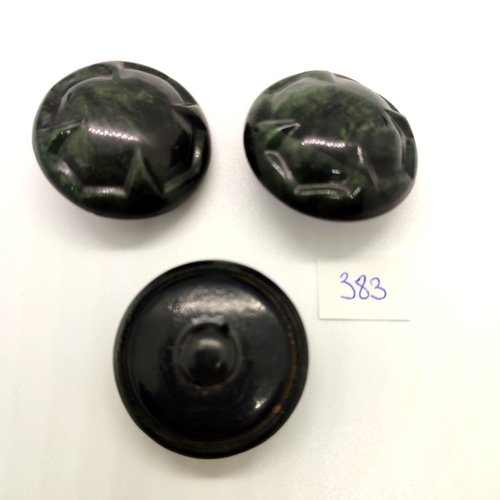 3 boutons en bakélite vert foncé - 35mm - 383