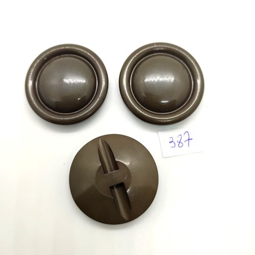 3 boutons en résine kaki / taupe - 35mm - 387