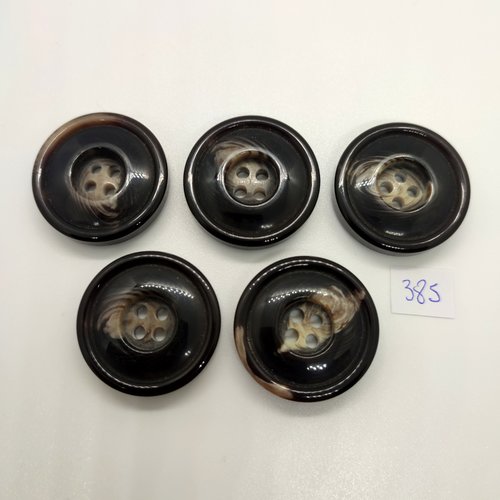 5 boutons en résine gris foncé / marron- 31mm - 385