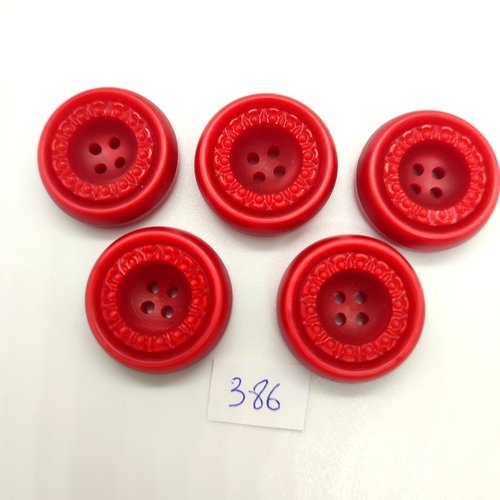 5 boutons en résine rouge - 26mm - 386