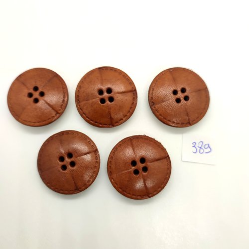6 boutons en cuir marron et beige dessous - 28mm - 389