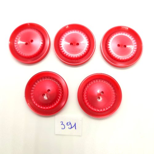 5 boutons en résine rouge - 27mm - 391