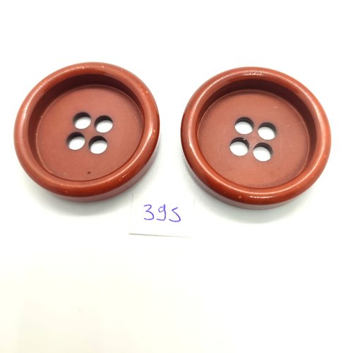 2 boutons en résine marron - 39mm - 395