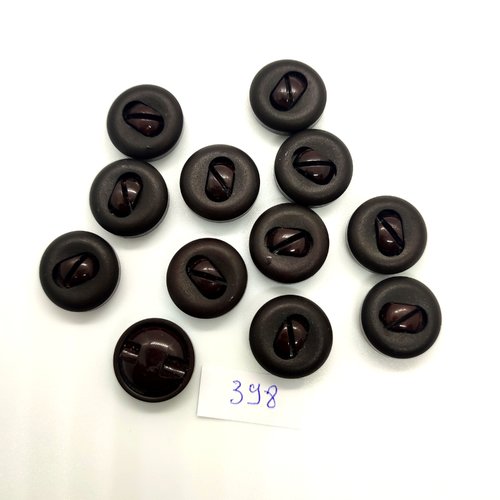 12 boutons en résine marron foncé et noir - 18mm - 398