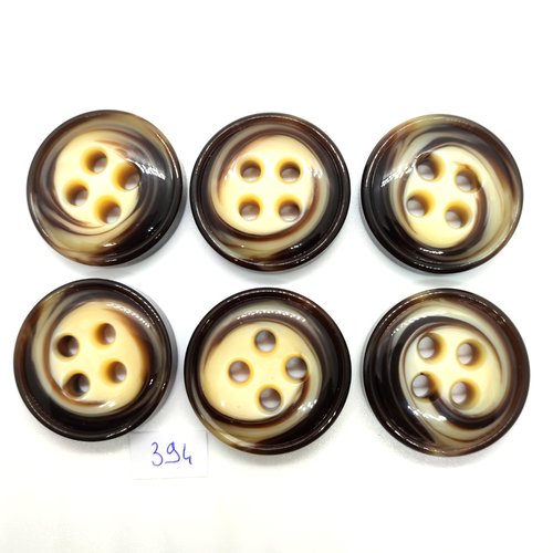 6 boutons en résine marron et beige - 36mm - 394