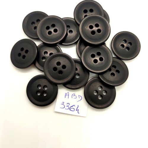 16 boutons en résine noir - 18mm - abd3364
