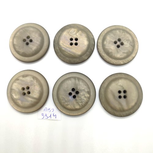 6 boutons en résine gris / taupe - 34mm - abd3314