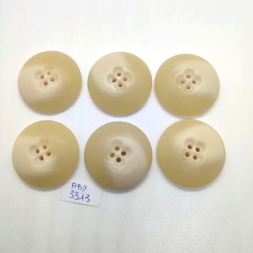 6 boutons en résine beige - 34mm - abd3313