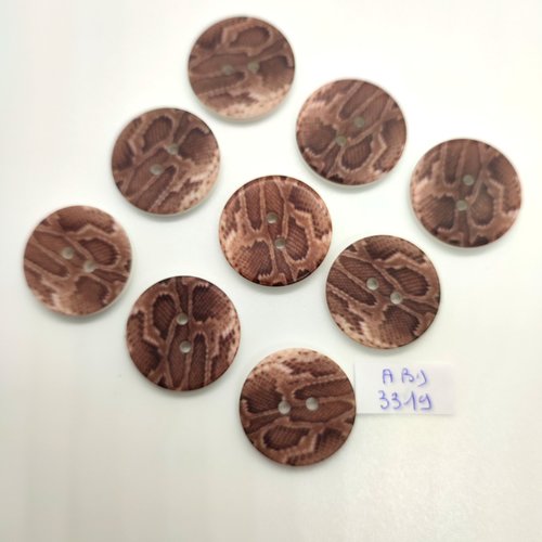 9 boutons en résine marron - 22mm - abd3319