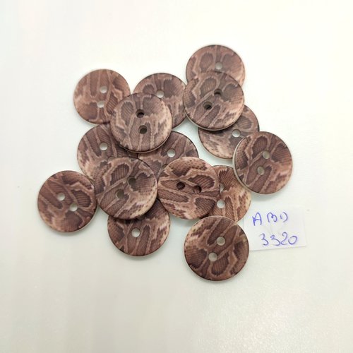 15 boutons en résine marron - 18mm - abd3320