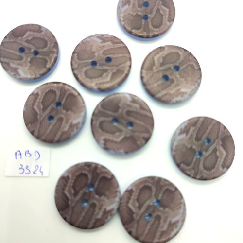 9 boutons en résine gris / marron et bleu dessous - 22mm - abd3324