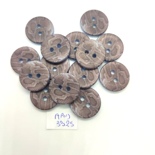 14 boutons en résine gris / marron et bleu dessous - 17mm - abd3325