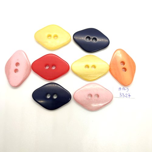 8 boutons en résine multicolore - 24x35mm - abd3327