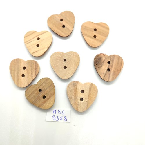 8 boutons en bois marron clair (des ceurs) - 23mm - abd3328