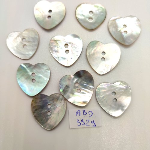 10 boutons en nacre gris (des ceurs) - 20mm - abd3329