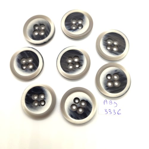8 boutons en résine gris et blanc - 23mm - abd3336