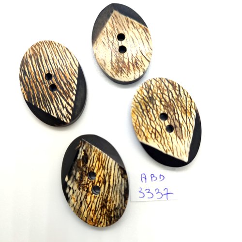 4 boutons en résine noir / blanc cassé - 22x32mm - abd3337