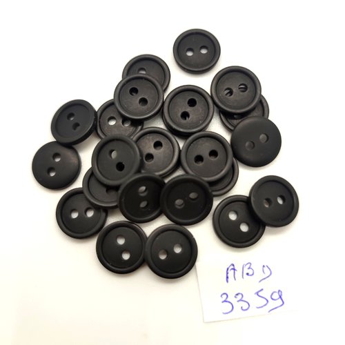 24 boutons en résine noir - 11mm - abd3359
