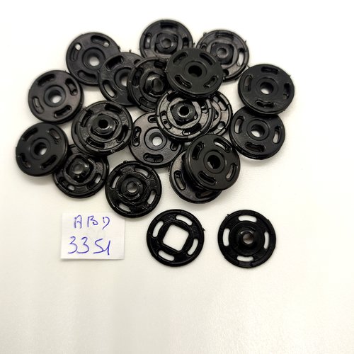 20 boutons pressions en résine noir - 16mm - abd3351