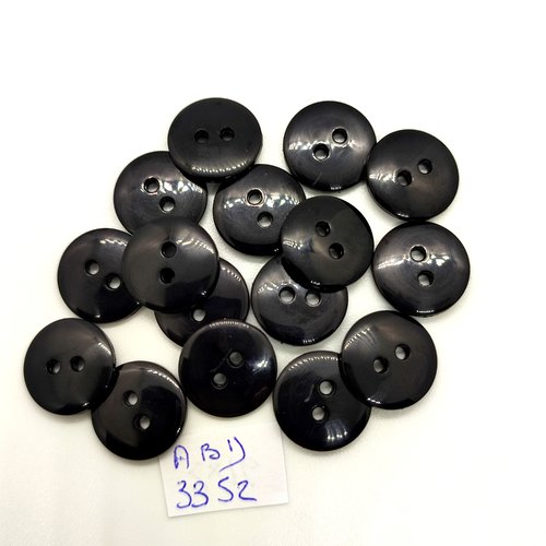 16 boutons en résine noir - 15mm - abd3352