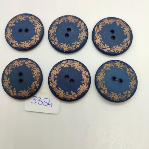6 boutons en résine bleu et doré - 26mm - abd3354