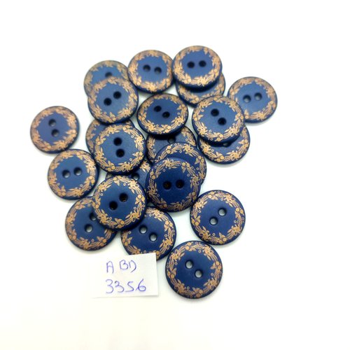 22 boutons en résine bleu et doré - 18mm - abd3356