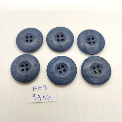 6 boutons en résine bleu - 23mm - abd3357